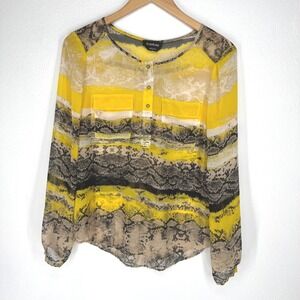 bebe Snakeskin Print Sheer Button Front Blouse Small Indie Festival Chiffon Edgy